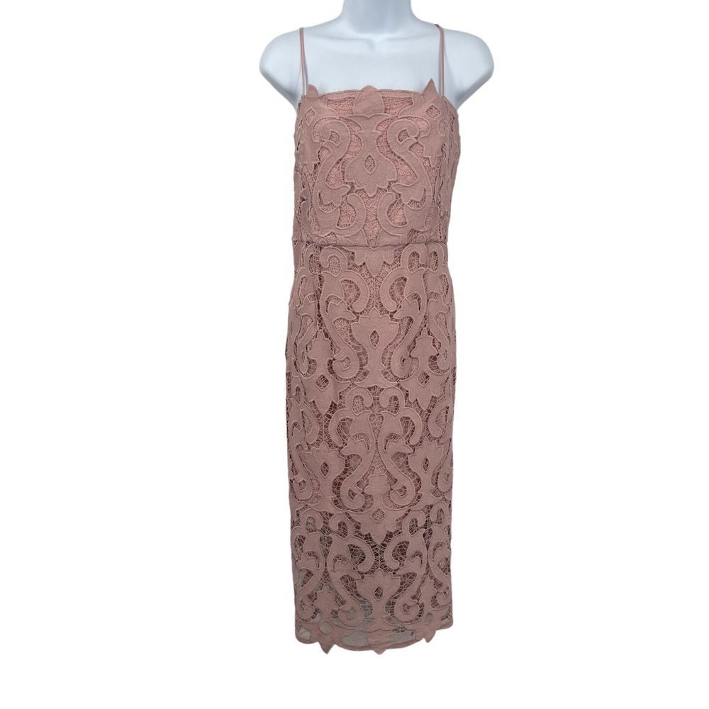 Bardot Revolve Lina Lace Midi Dress Sheath Sleeveless Pink Rose Size 10 Large - Picture 4 of 15